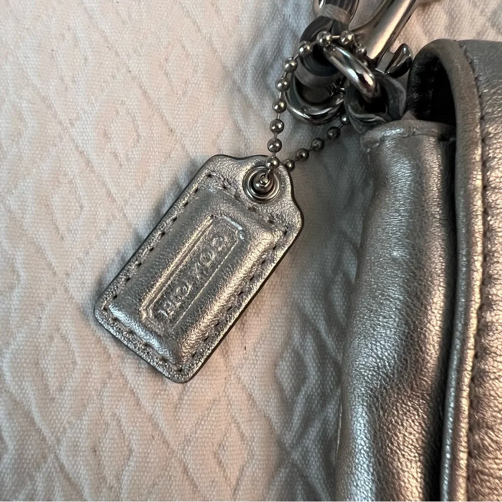 COACH Ashley Leather Wristlet Metallic Silver
